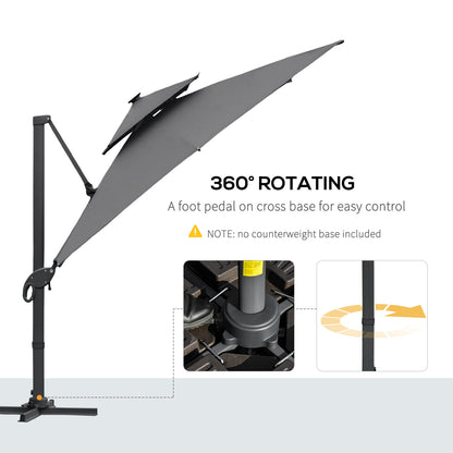 Outsunny 3 x 3(m) Aluminum Sun Square Canopy Top w/ Adjustable Pole Angle Dark Grey