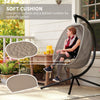 Outsunny Hanging Egg Chair, Folding Texteline Swing Hammock with Side Pocket, Cushion and Stand for Indoor Outdoor, Patio Garden Furniture, Khaki