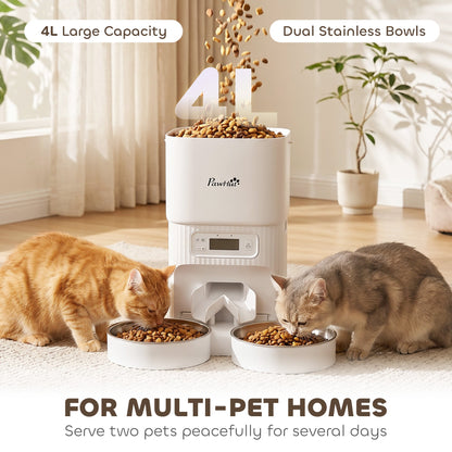 PawHut Automatic Cat Feeder Timed Portion Control Pet Food Dispenser with 2 Stainless Steel Bowls