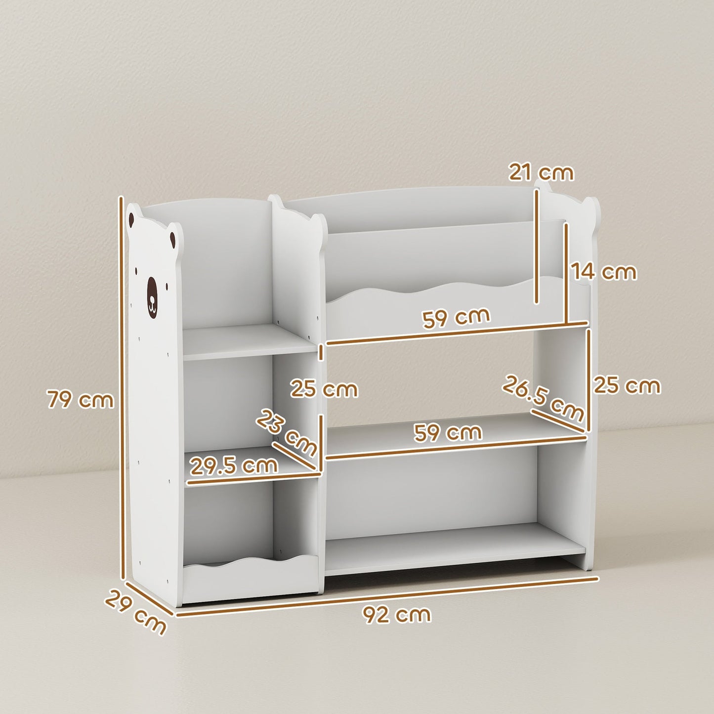 AIYAPLAY Kids Toy Storage Unit, Bear Design Kids Bookshelf and Toy Organiser, for Bedroom, Nursery, Playroom, White