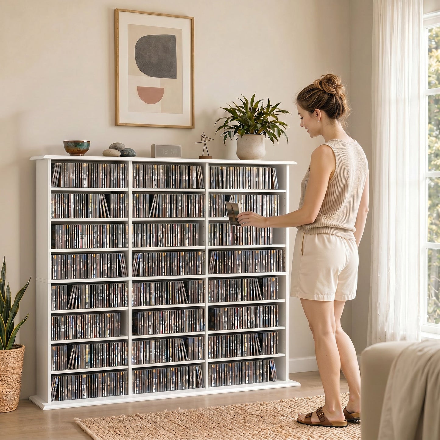 HOMCOM 1032 CD/594 DVD Storage Unit, Blu-ray Media Storage Shelf with 24 Compartments and 18 Adjustable Shelves, White