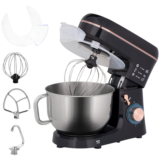 HOMCOM Stand Mixer, 5L Food Mixer for Baking, 6 Speeds and Pulse Setting, 1400W Cake Electric Kitchen Mixer with Dough Hook, Whisk, Stainless Steel Bowl, Splash Guard, Beater, Black