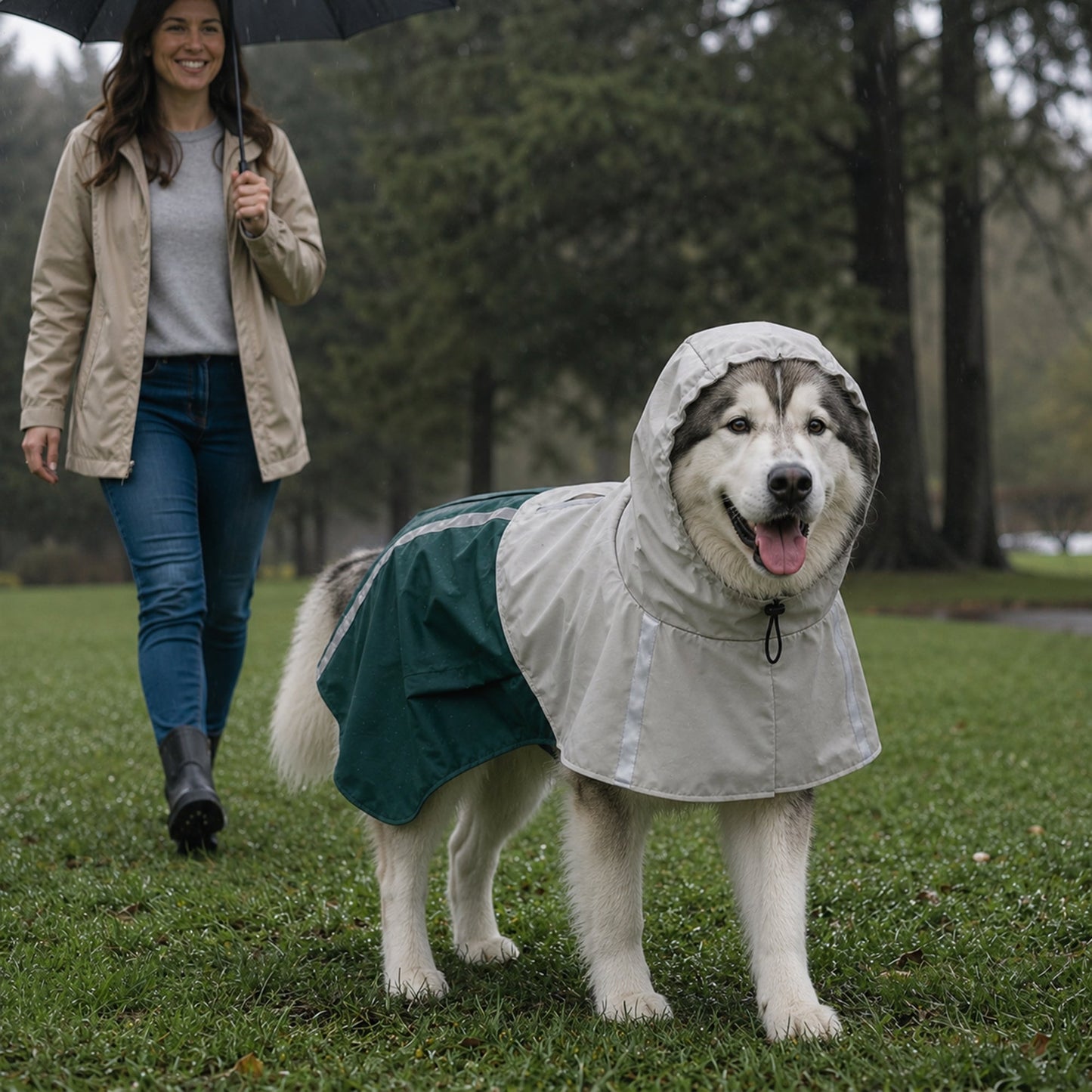 PawHut Dog Raincoat with Hood, Waterproof & Breathable Rain Jacket with Leash Hole, for Extra Large Dogs, Green, XL
