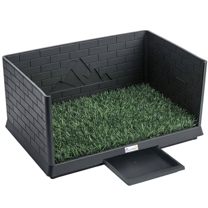PawHut Dog Toilet Tray, Indoor Outdoor Dog Potty with High Walls, Grass Turf, Slide-Out Tray, Urine Collection Base