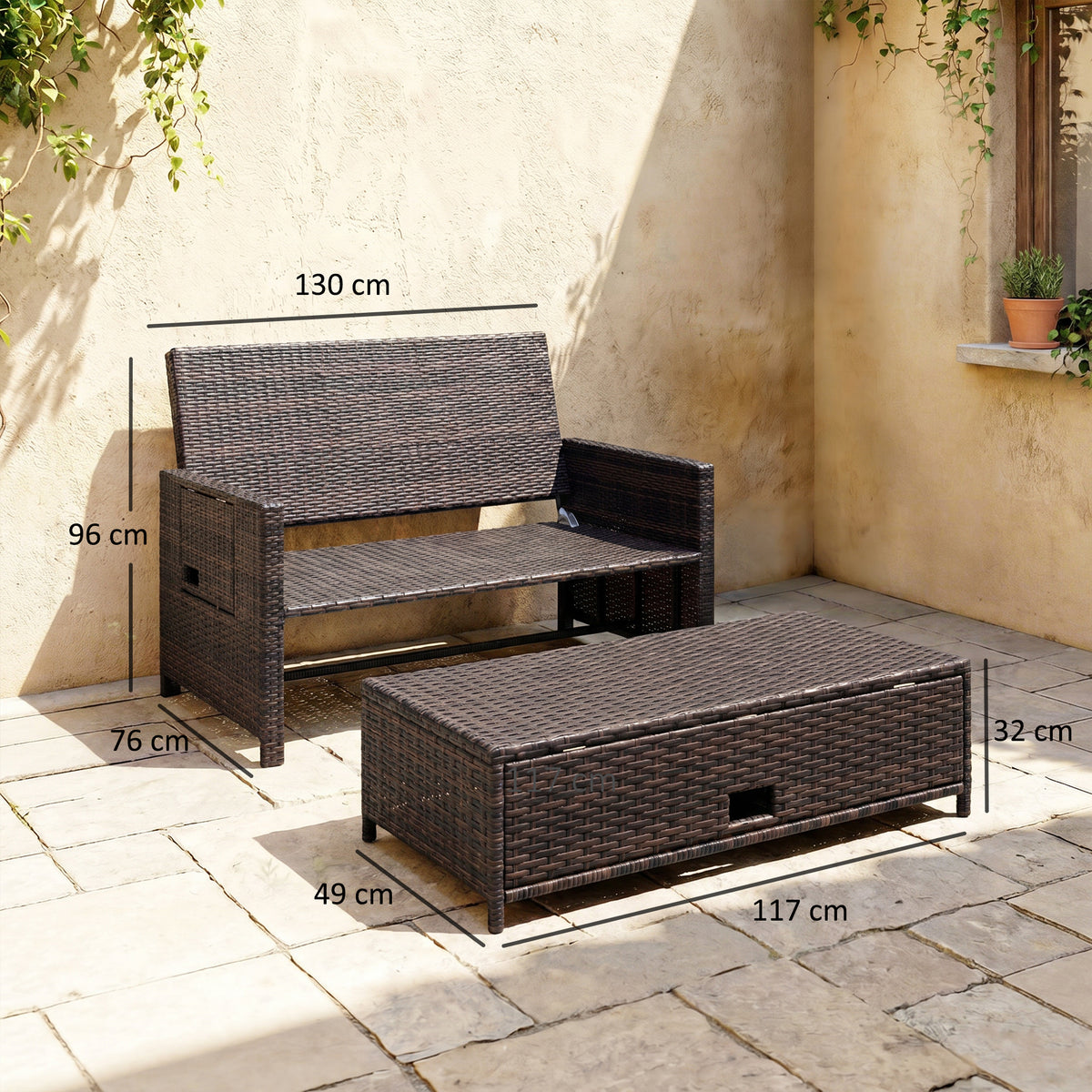 Outsunny Rattan Sun Lounger 2 Seater Day Bed in Brown