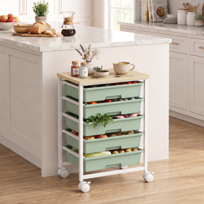 HOMCOM 6-Tier Storage Trolley on Wheels in Green