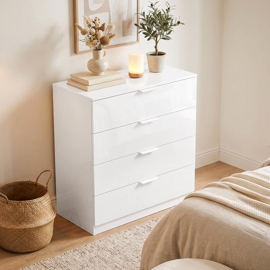 HOMCOM High Gloss 4-Drawer Chest of Drawers in High Gloss White