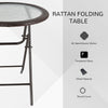 Outsunny Folding Rattan Garden Dining Table, 68 cm Round Rattan Garden Table with Water Ripple Tempered Glass Top, Wicker Edging and Steel Frame for Outdoor, Patio, Brown