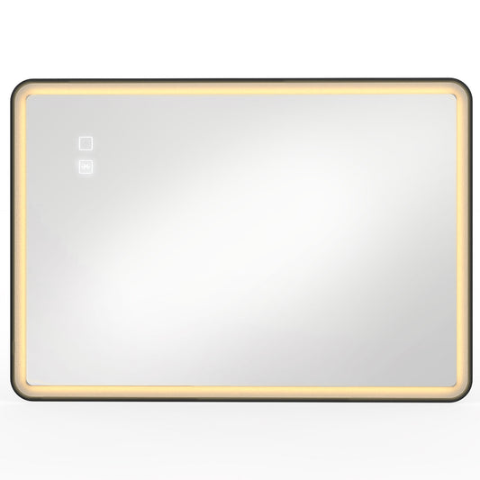 HOMCOM Bathroom Mirror with LED Lights, 100x70cm Rectangle Bathroom Mirror, Dimmable, Bluetooth, Anti-Fog, Black