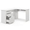 L Shaped Computer Desk with Letter File Drawer and Open Compartment-White