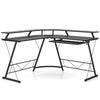 L-shaped Computer Desk with Power Outlet and Monitor Stand-Black