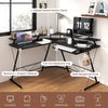 L-shaped Computer Desk with Power Outlet and Monitor Stand-Black