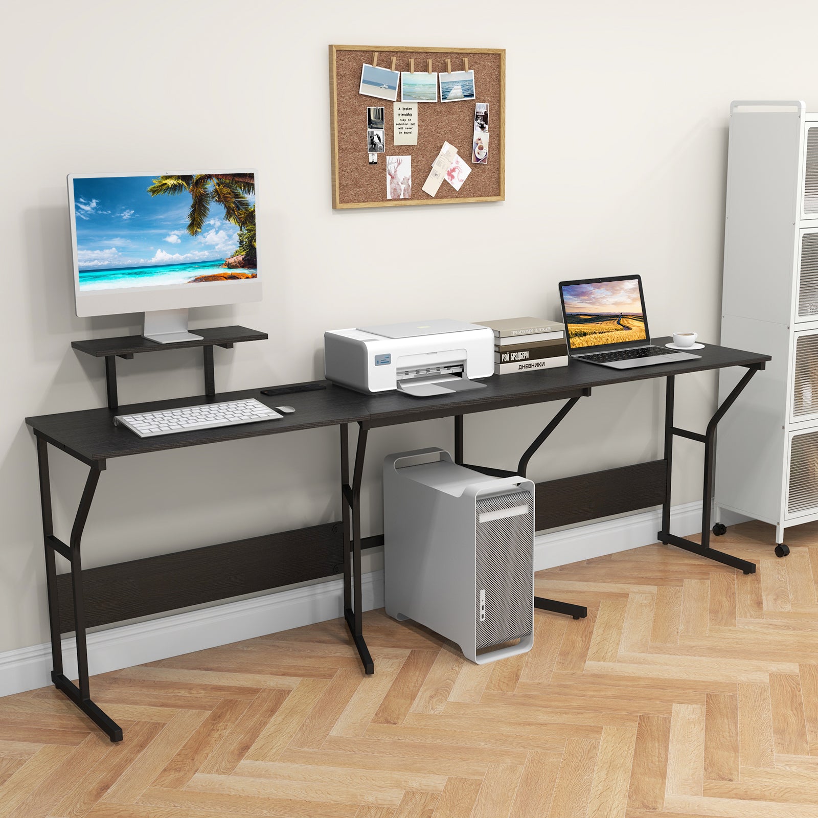 L-shaped Desk Corner Computer Desk with Movable Monitor Stand-Black