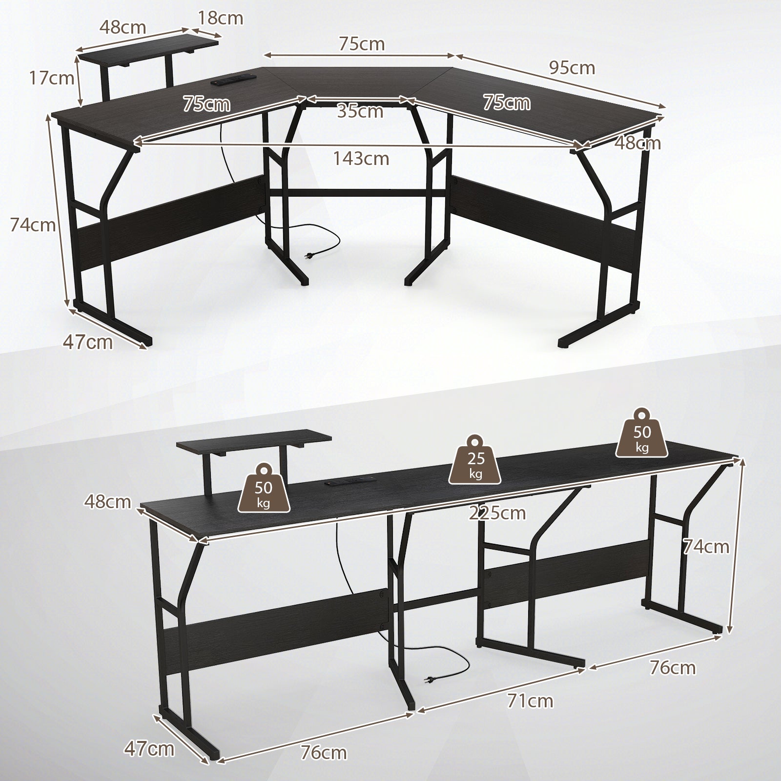 L-shaped Desk Corner Computer Desk with Movable Monitor Stand-Black