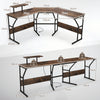 L-shaped Desk Corner Computer Desk with Movable Monitor Stand-Rustic Brown