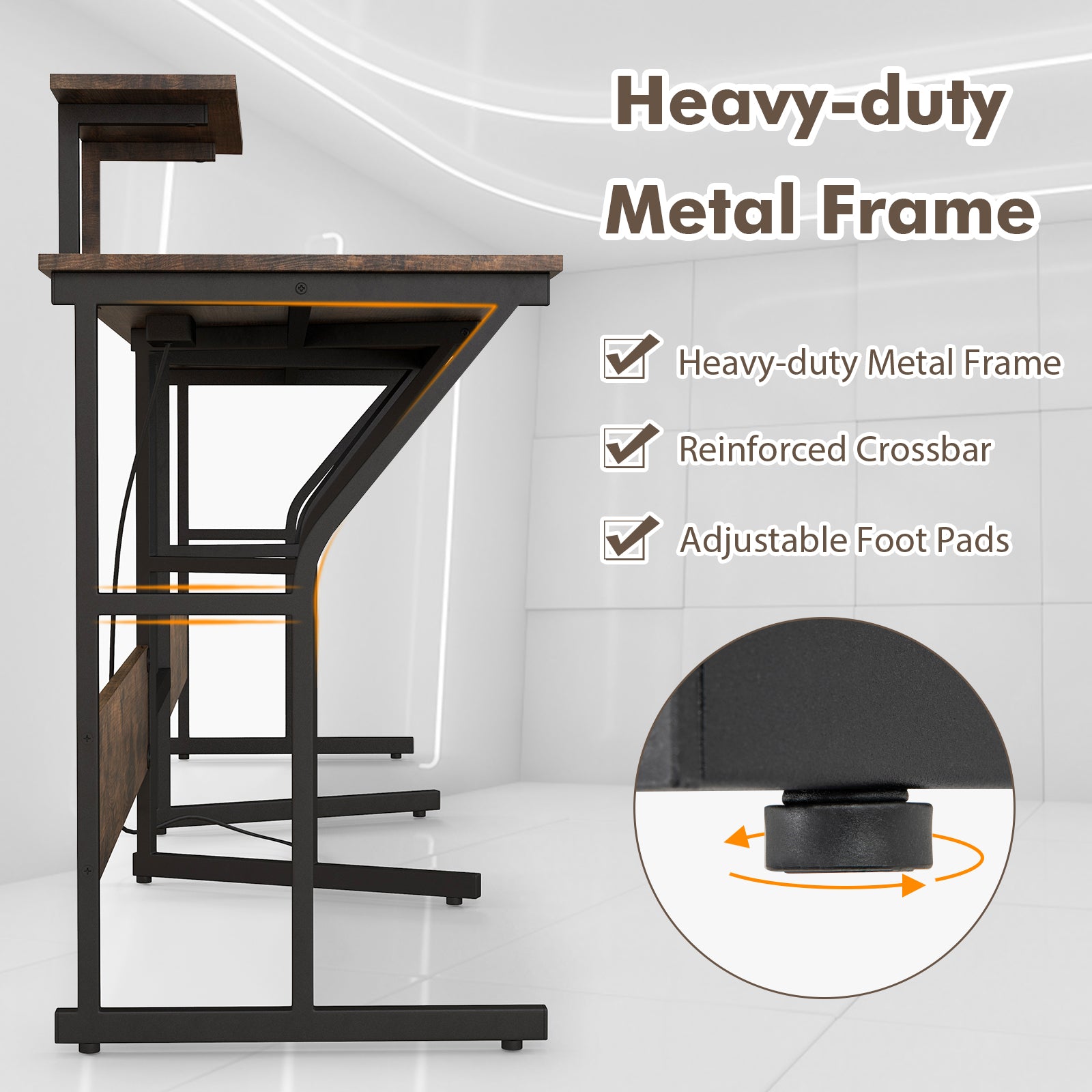 L-shaped Desk Corner Computer Desk with Movable Monitor Stand-Rustic Brown