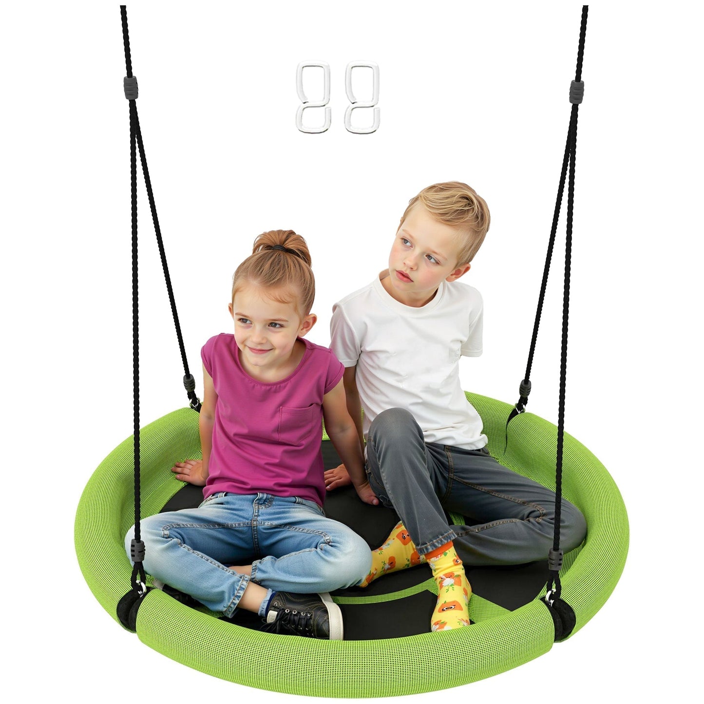 AIYAPLAY 100cm Diameter Nest Seat for Kids with Height Adjustable Hanging Ropes for Outdoor, Playground, Garden, Green