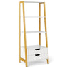 Ladder Bookshelf Tall Freestanding Display Rack with Storage-White
