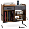 Large Record Player Stand with Charging Station Mid Century Modern Vinyl Storage Cabinet-Rustic Brown