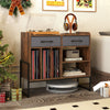 Large Record Player Stand with Charging Station Mid Century Modern Vinyl Storage Cabinet-Rustic Brown