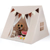 Large Kids Playhouse Tent with Washable Padded Mat and Colorful Flags-Beige