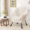 Large Lazy Chair with Cozy Head Pillow and Storage Pocket-Beige