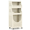 3/4-Tier Laundry Cart with Large Hamper and Lockable Wheels-Beige-4-Tier