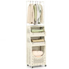 2-in-1 3/4-Tier Laundry Cart with Hanging Bar and Lockable Wheels-4-Tier-Beige