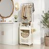 2-in-1 3/4-Tier Laundry Cart with Hanging Bar and Lockable Wheels-3-Tier-Beige
