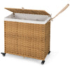 Laundry Hamper with Lid and Wheels and 2 Removable and Washable Liner Bags-Natural