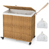 Laundry Hamper with Lid and Wheels and 2 Removable and Washable Liner Bags-Natural