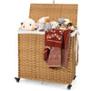 Laundry Hamper with Lid and Wheels and 2 Removable and Washable Liner Bags-Natural