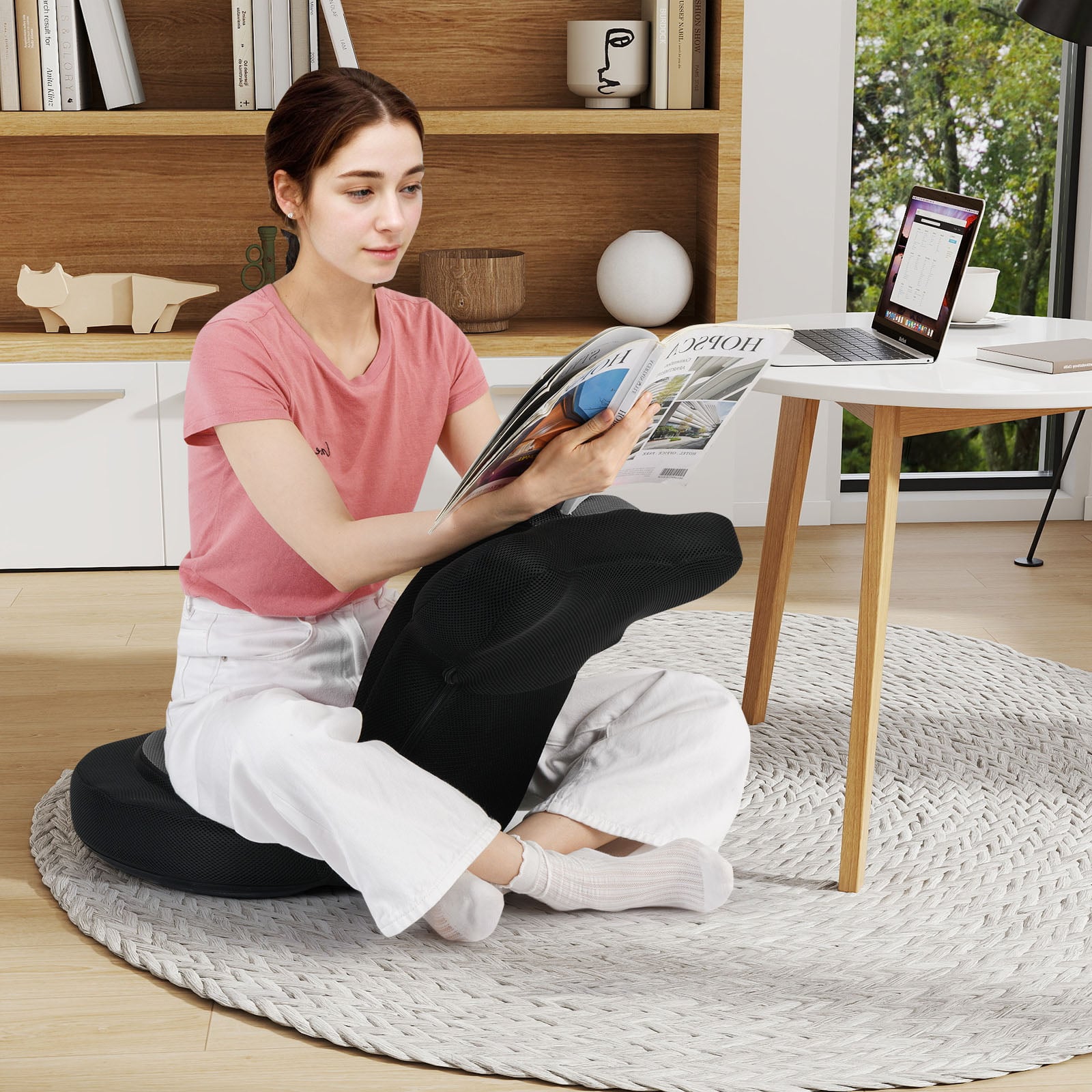 Lazy Sofa Chair with Adjustable Headrest and Backrest-Grey