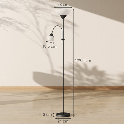 مصباح أرضي LED من HOMCOM لغرفة المعيشة، مصباح قائم طويل بطول 180 سم، مصباح إضاءة علوي للأم والطفل مع عنق مرن قابل للتعديل، 3000K/4500K/6500K درجات حرارة الألوان، أسود