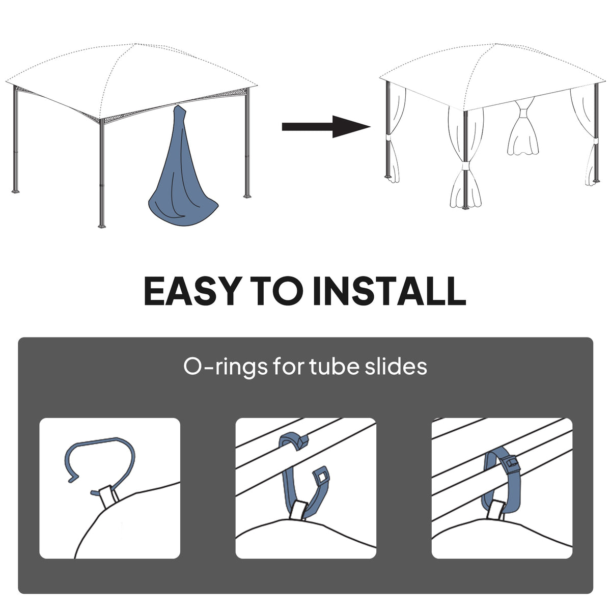 Outsunny 4 Pack Replacement Gazebo Curtains Privacy Panel for Most 3 x 3 m Gazebo, Outdoor Shelter Sidewalls, Khaki