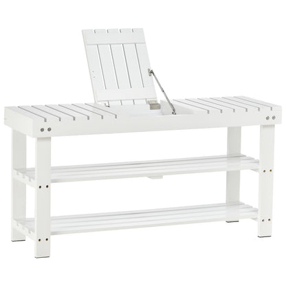 HOMCOM Shoe Bench, 3-Tier Wooden Shoe Rack with Hidden Storage Compartment, Slatted Shelves, Home Storage Unit, Hallway Furniture, White, 90L x 29W x45H cm