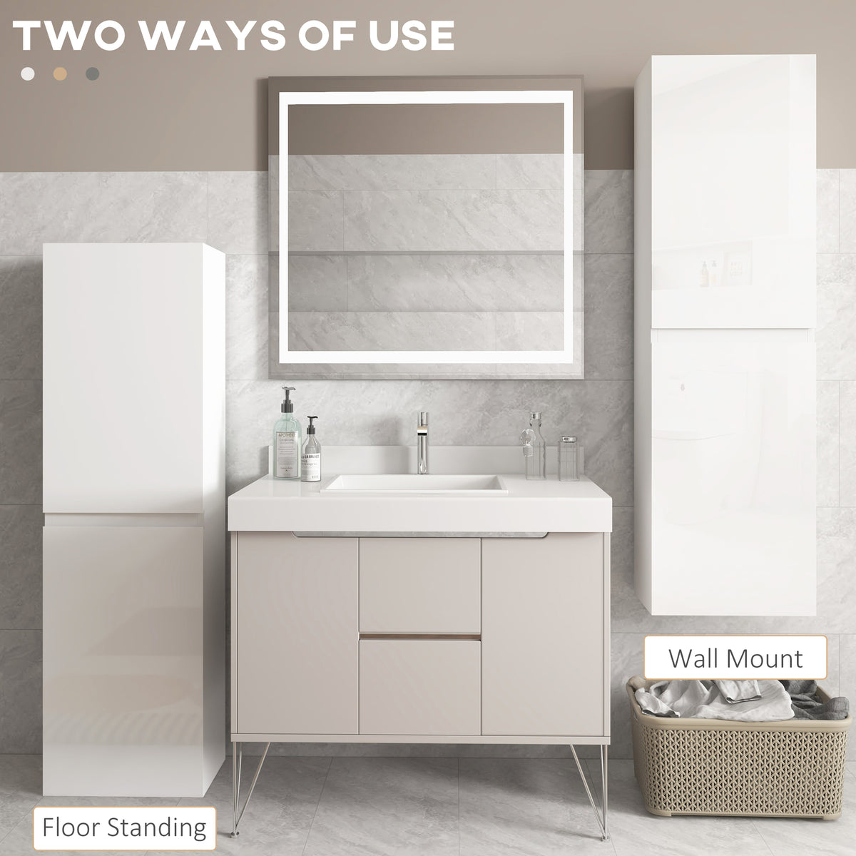 kleankin Bathroom Storage Unit in High Gloss White