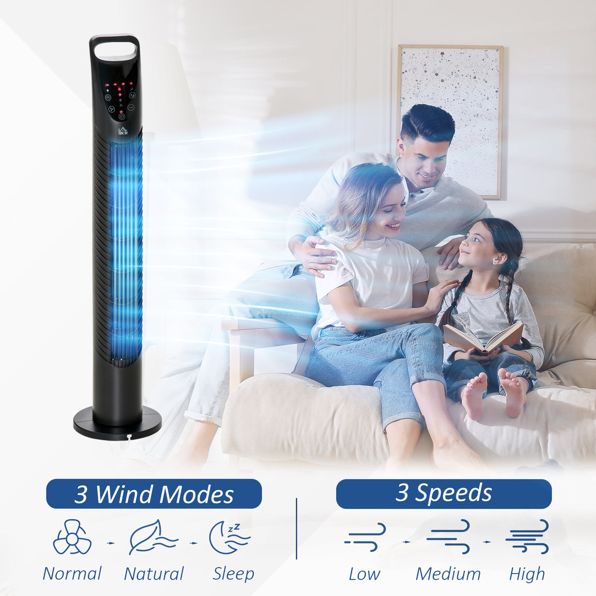 HOMCOM 31 Inch Bladeless Oscillating Tower Fan in Black