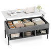 Lift Top Coffee Table with Large Hidden Compartment and 3 Open Cubbies-Grey