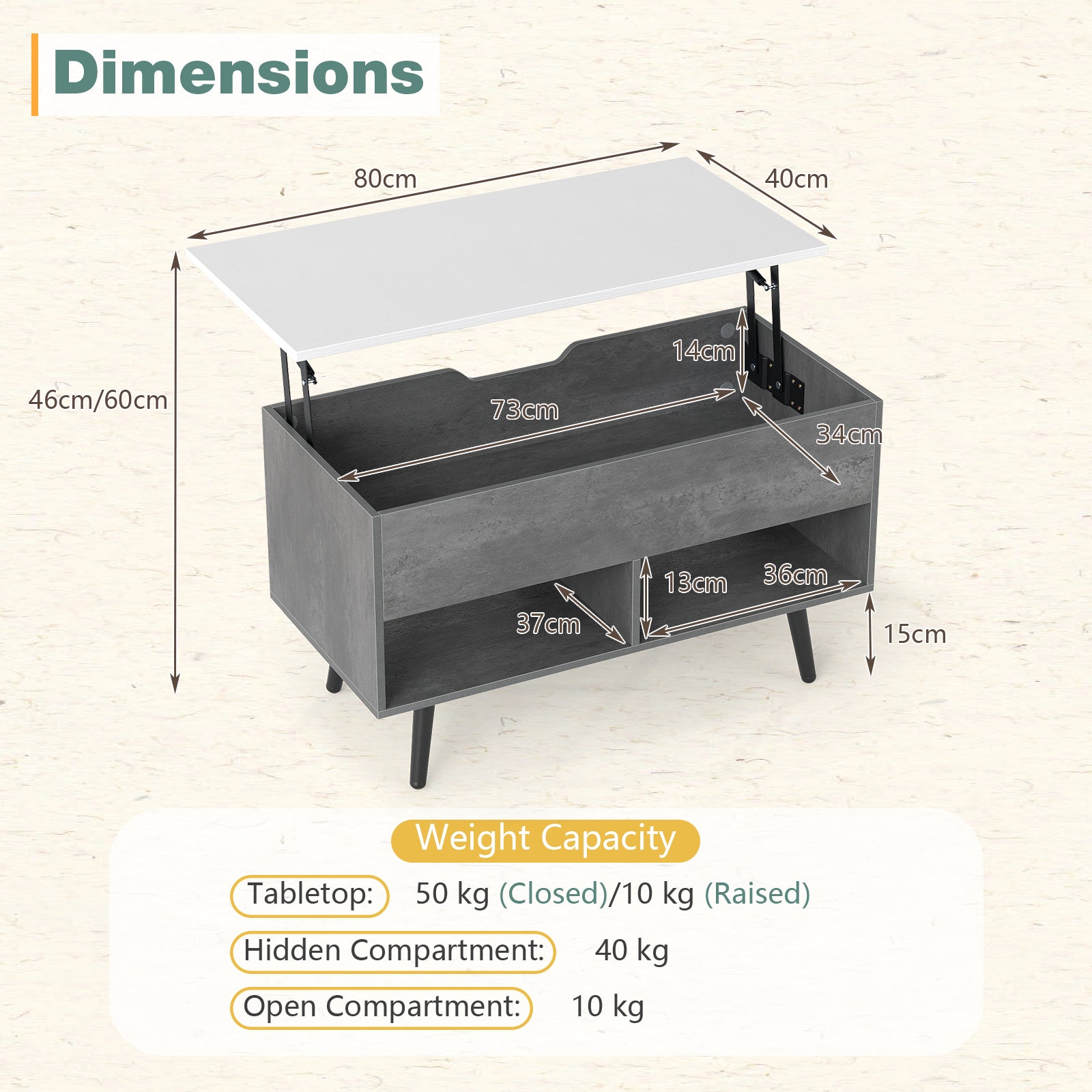 Lift Top Coffee Table with Hidden Compartment and Open Storage Shelves-Grey