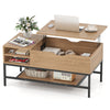 Lift Top Coffee Table with Hidden Compartment and Storage Shelf-Natural