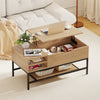 Lift Top Coffee Table with Hidden Compartment and Storage Shelf-Natural
