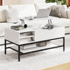 Lift Top Coffee Table with Hidden Compartment and Storage Shelf-White