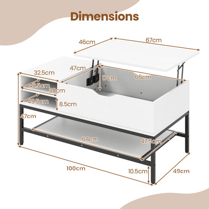 Lift Top Coffee Table with Hidden Compartment and Storage Shelf-White