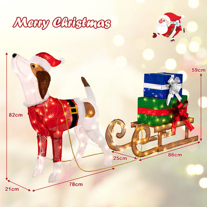 Pre-lit Lighted Christmas Dog Sleigh Gift Boxes Combo Decoration