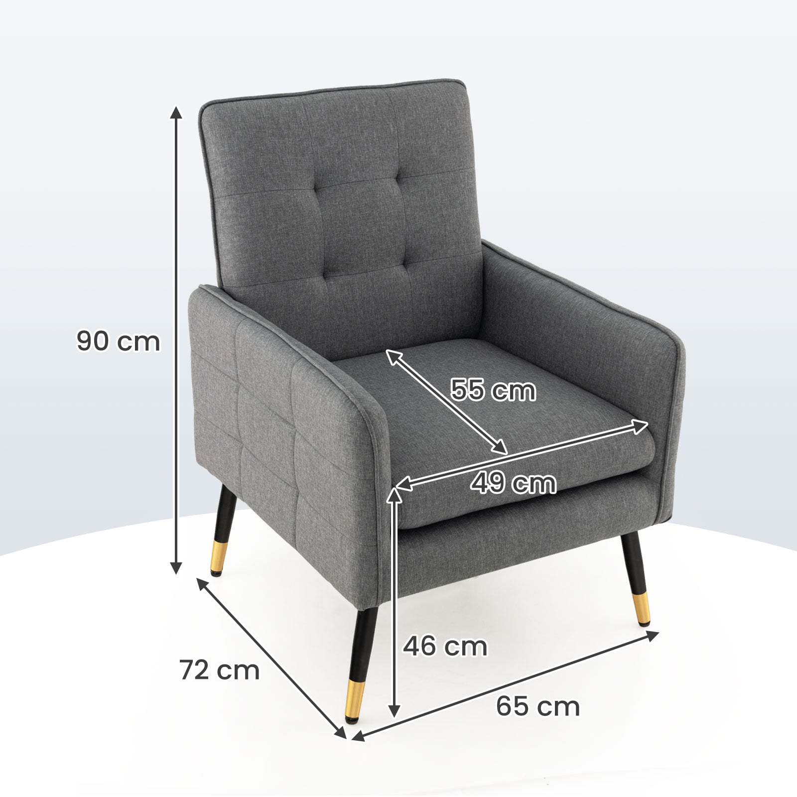 Linen Fabric Accent Chair Single Sofa with Removable Seat Cushion-Grey
