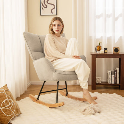 Linen Nursery Rocking Chair Modern Rocking Accent Chair with High Backrest-Beige