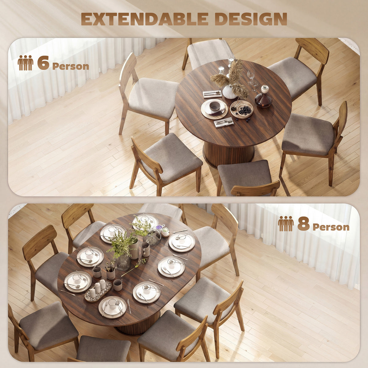 HOMCOM Extendable Round Dining Table in Dark Walnut