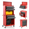 Lockable Tool Storage Cabinet with Handle, Drawers, Wheels and EVA Liner-Red & Black