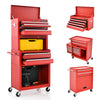 Lockable Tool Storage Cabinet with Handle, Drawers, Wheels and EVA Liner-Red